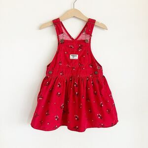 OshKosh Bgosh Vestbak Corduroy Overall Dress Girls Size 3 3T Red Floral Print